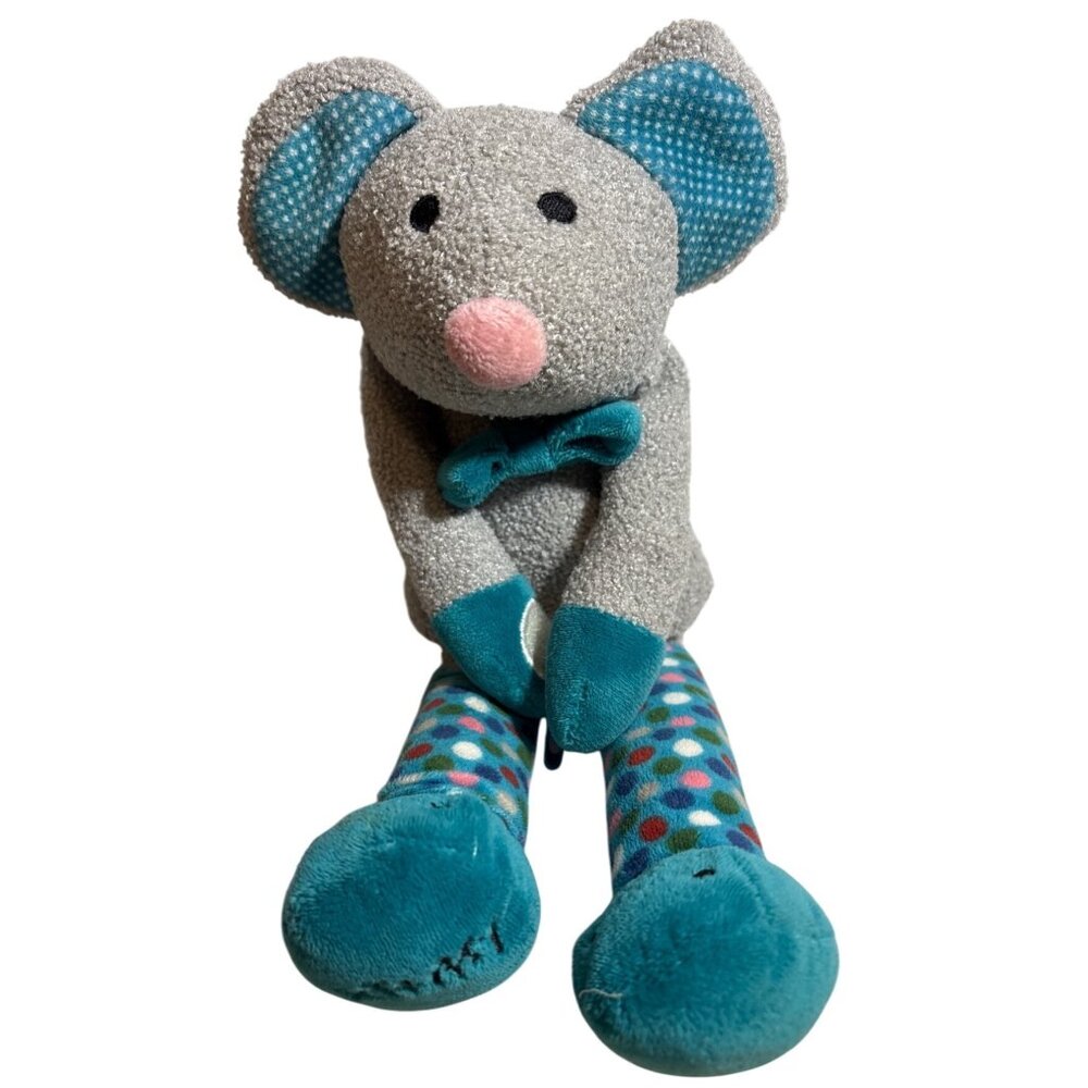 Scentsy Buddy Mouse Teal Gray Plush Toy Polka Dot Legs & Bow Tie 12" - Picture 1 of 7